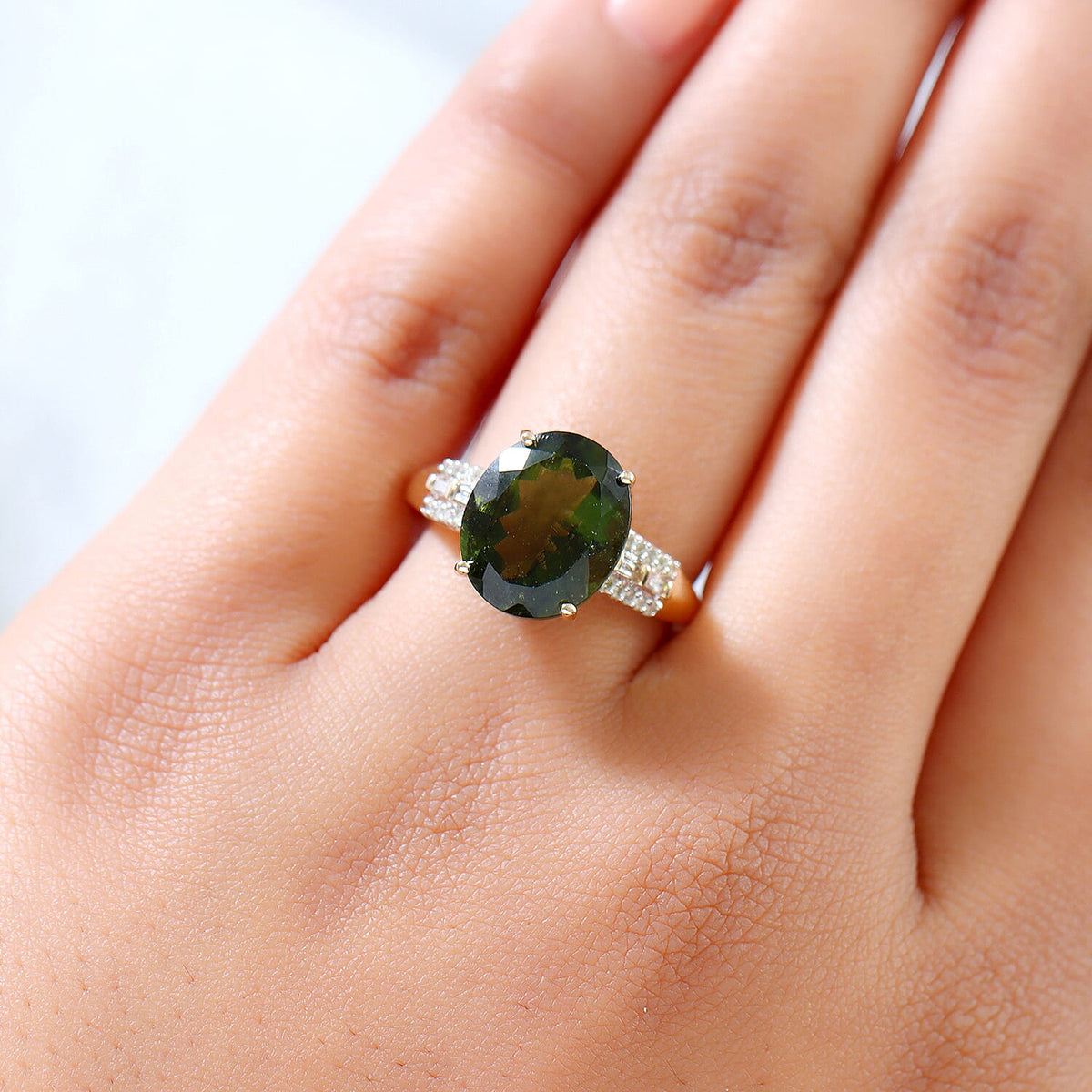 4.39 Ct. 9K Yellow Gold Moldavite and Diamond Ring 7521256 3
