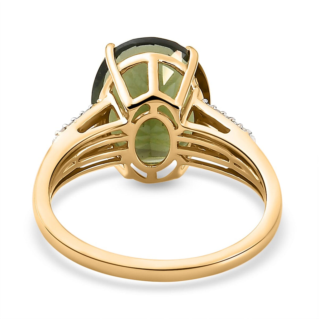 Collector Edition - 9K Yellow Gold Moldavite and Diamond Ring 4.39 Ct.