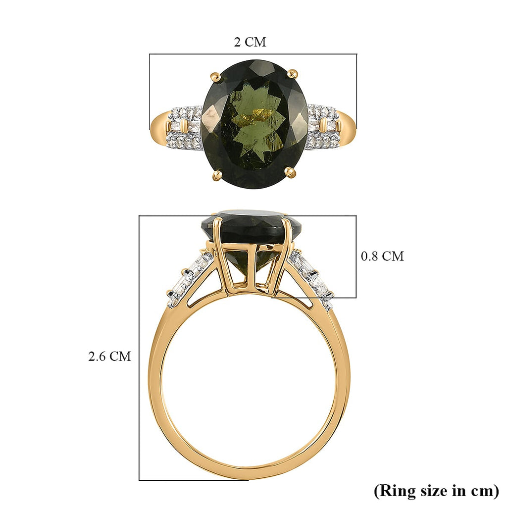Collector Edition - 9K Yellow Gold Moldavite and Diamond Ring 4.39 Ct.