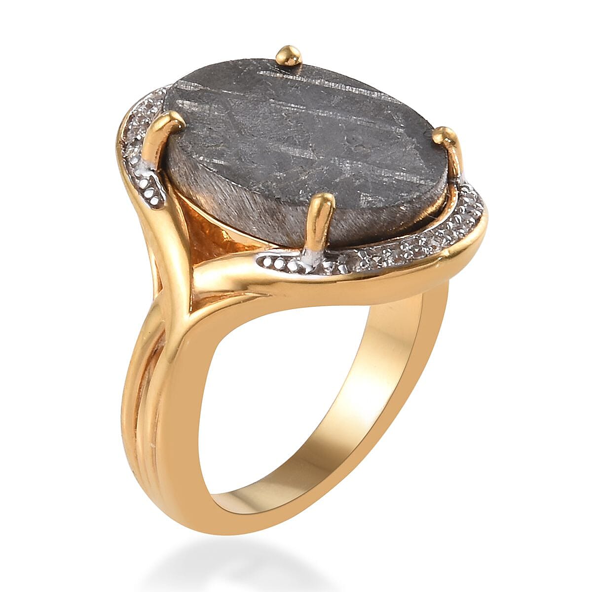 4.42 Ct Meteorite and Cambodian Zircon Ring in Gold Plated Sterling Silver 3566935 4