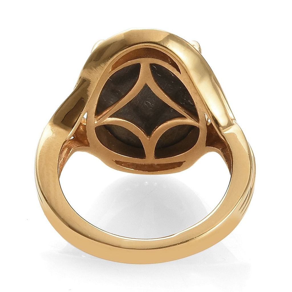 Tucson Special - Meteorite (Ovl 16x12mm), Natural Cambodian Zircon Ring in 14K Gold Overlay Sterling Silver 4.42 Ct.