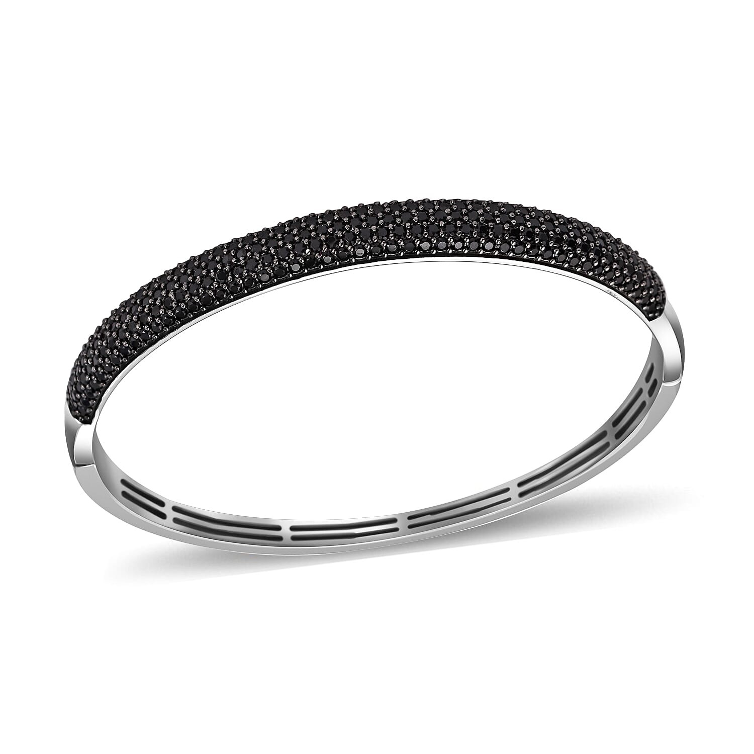 4.78 Ct Boi Ploi Black Spinel Stacker Bangle in Rhodium and Black Plated Silver 18.20 grams 7.5 Inch 3498648 2