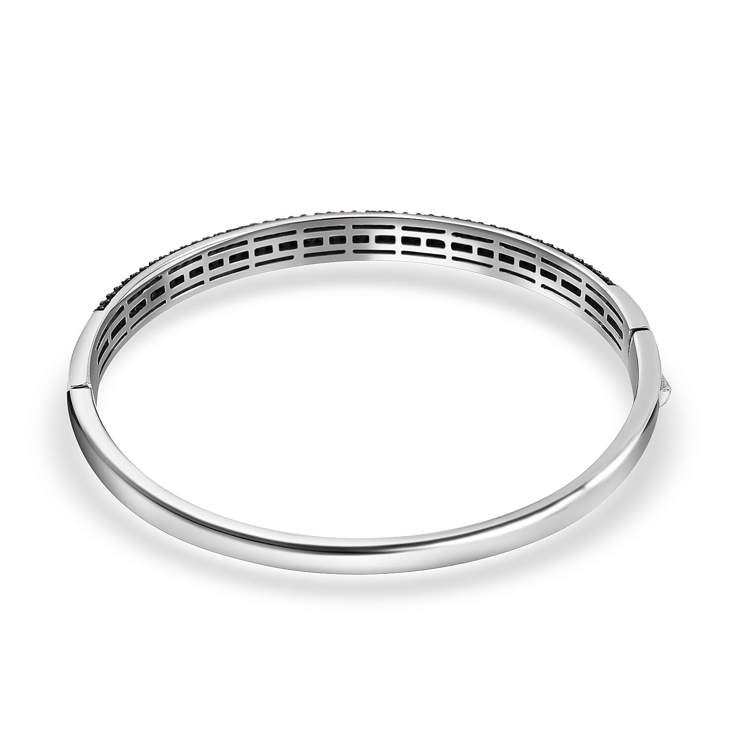 4.78 Ct Boi Ploi Black Spinel Stacker Bangle in Rhodium and Black Plated Silver 18.20 grams 7.5 Inch 3498648 3