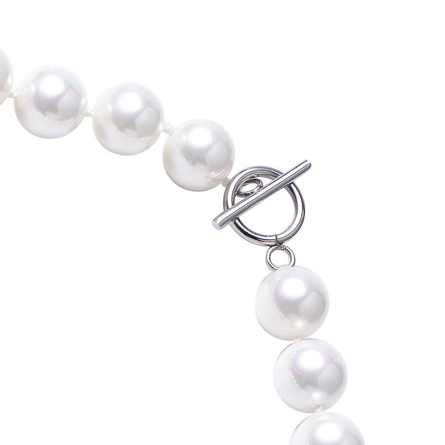 3 Piece Set - White Shell Pearl Stretchable Bracelet (Size - 6.5-7 Inch), Earrings and Knotted Necklace (Size-20) With T-Bar Clasp 4010465 5