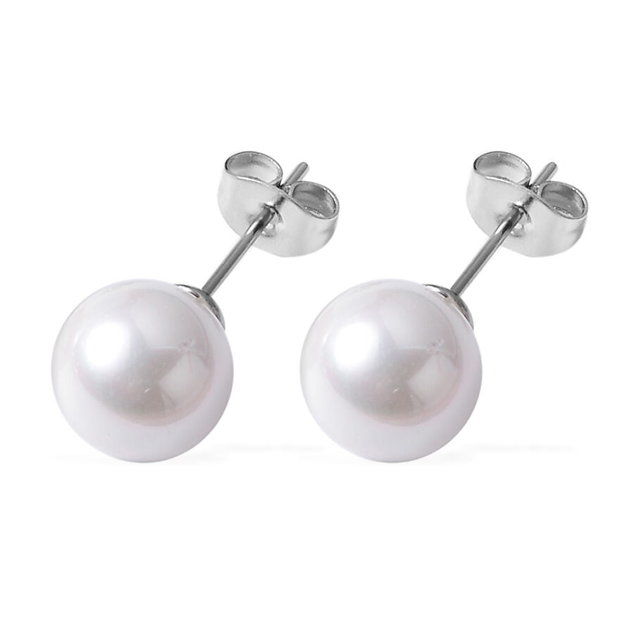 3 Piece Set - White Shell Pearl Stretchable Bracelet (Size - 6.5-7 Inch), Earrings and Knotted Necklace (Size-20) With T-Bar Clasp 4010465 7