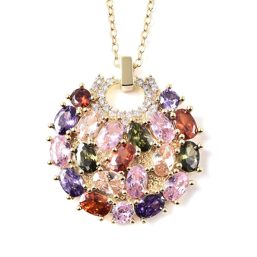 2 Piece Set - White Shell Pearl &amp; Multi Colour CZ Cluster Pendant with Chain &amp; Earrings 4034167 1