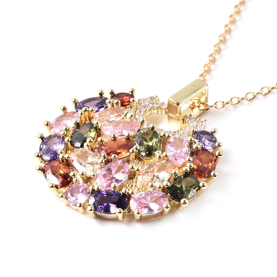 2 Piece Set - White Shell Pearl &amp; Multi Colour CZ Cluster Pendant with Chain &amp; Earrings 4034167 2