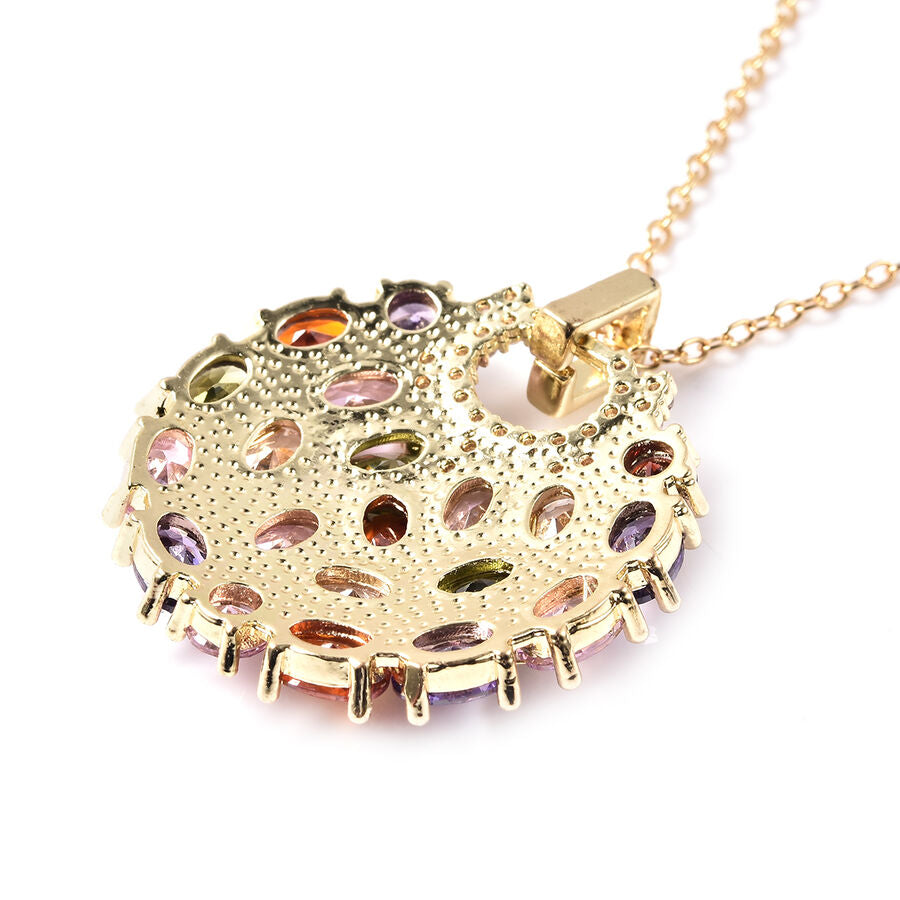 2 Piece Set - White Shell Pearl &amp; Multi Colour CZ Cluster Pendant with Chain &amp; Earrings 4034167 3