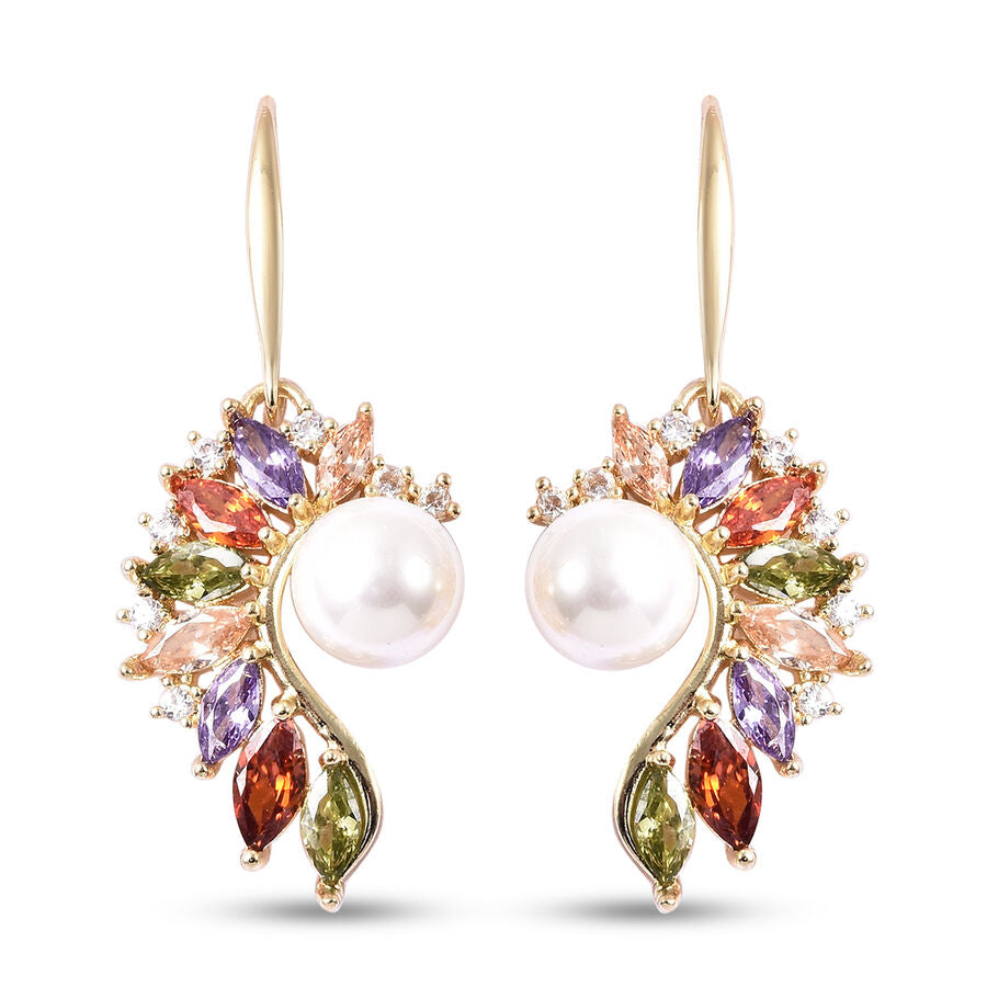2 Piece Set - White Shell Pearl &amp; Multi Colour CZ Cluster Pendant with Chain &amp; Earrings 4034167 5