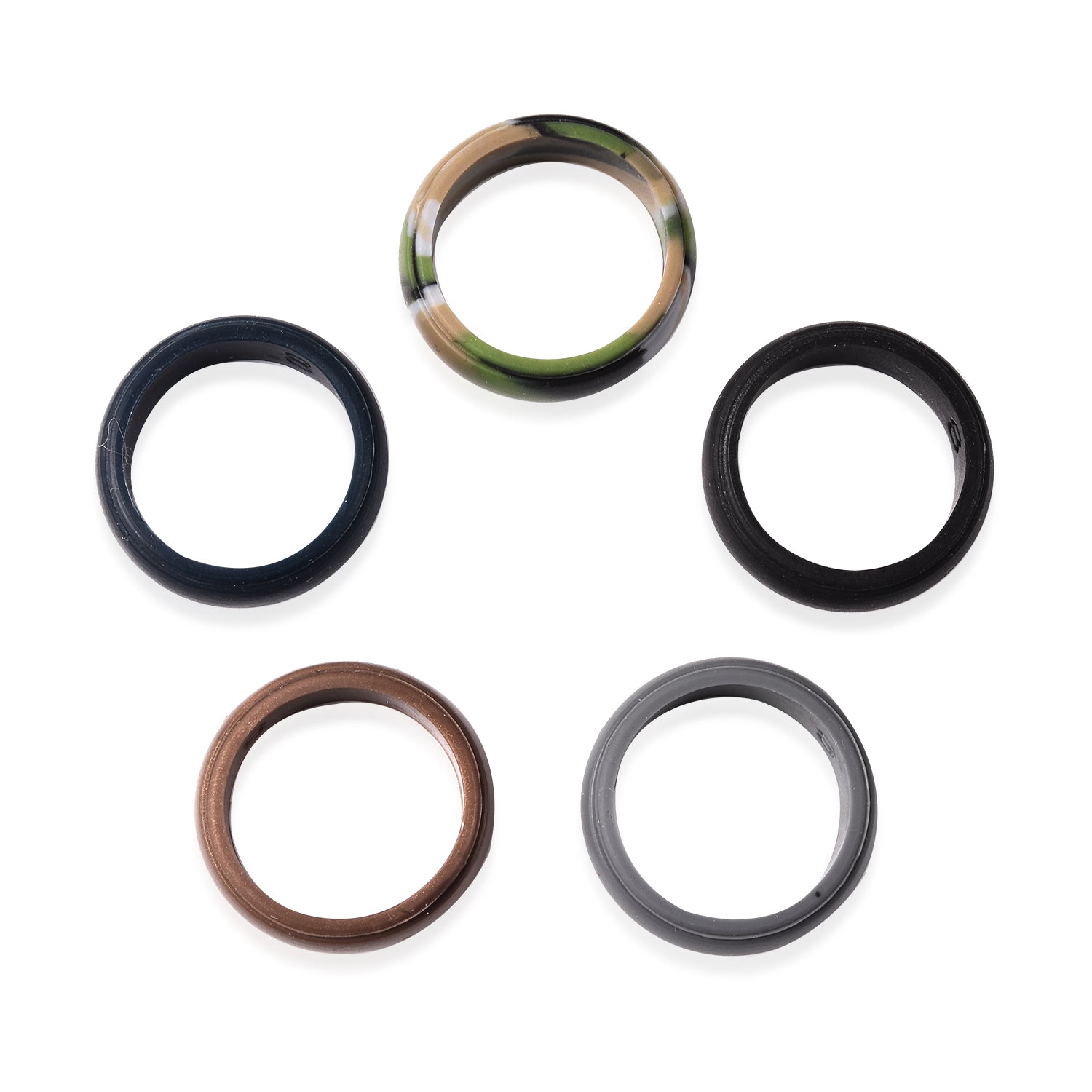 Set of 5 Light Grey, Dark Grey, Black, Brown and Dark Blue Colour Band Rings 4035387 2