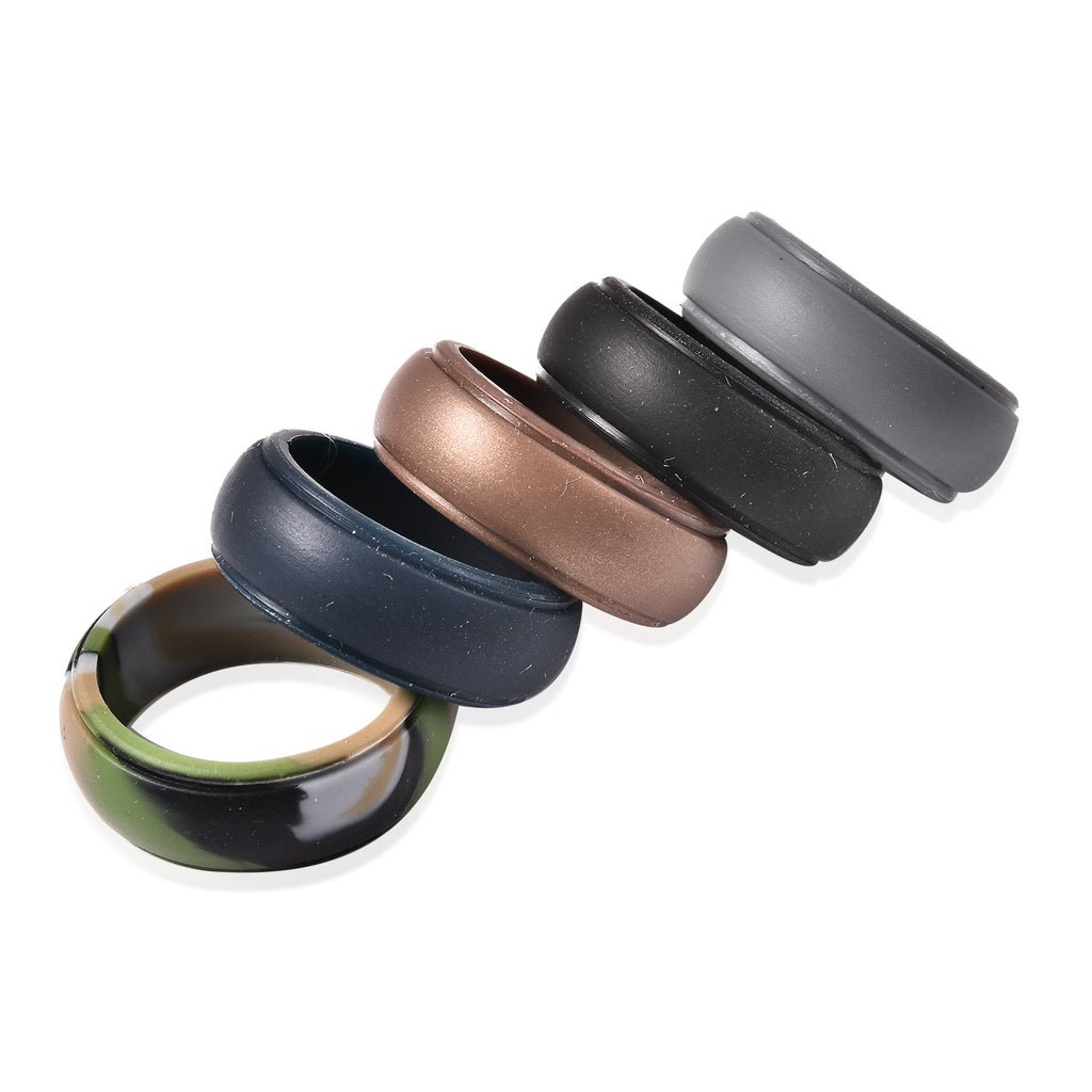 MP Set of 5 -  Light Grey, Dark Grey, Black, Brown and Dark Blue Colour Band Rings (Size Q)_4035387_2