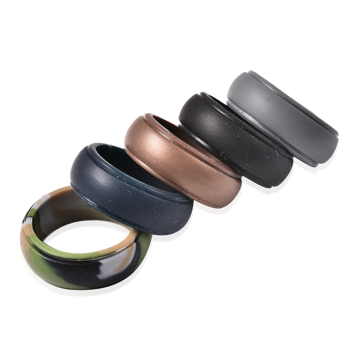 Set of 5 Light Grey, Dark Grey, Black, Brown and Dark Blue Colour Band Rings 4035387 3