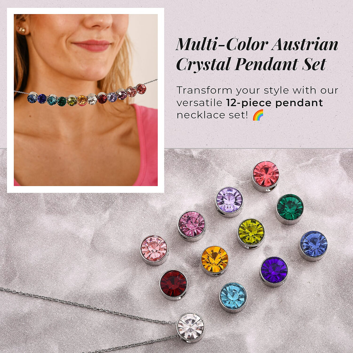 Set of 12 - Multi Austrian Crystal Pendant with Chain 4123406 3