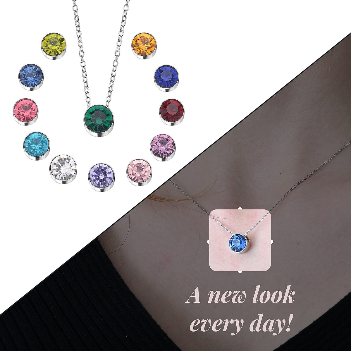 Set of 12 - Multi Austrian Crystal Pendant with Chain 4123406 6