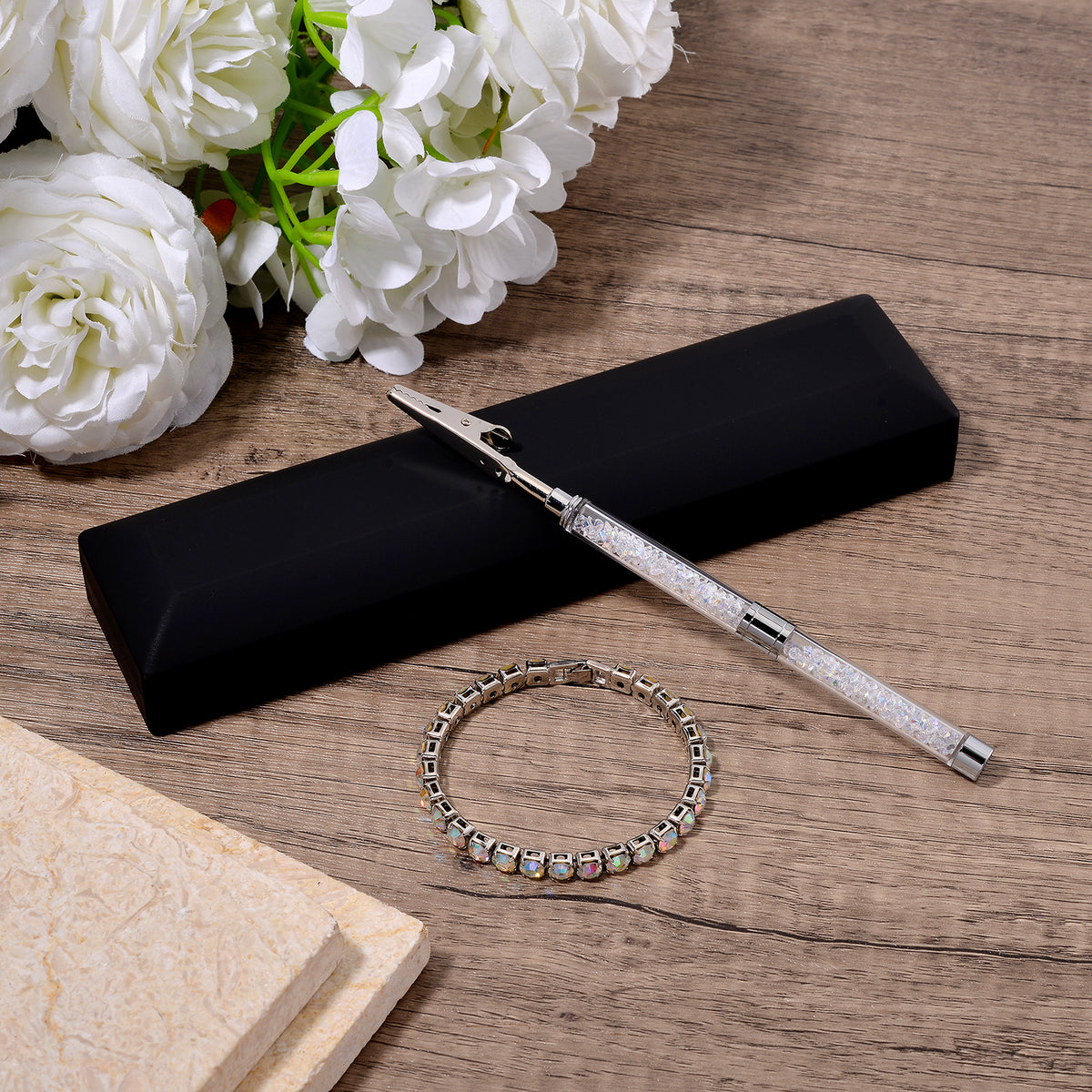 3 Piece Set of White Mystic Crystal Bracelet (7.5 Inch) with Bracelet Buddy and Bracelet Box 70.00 Ct. V32607606 2
