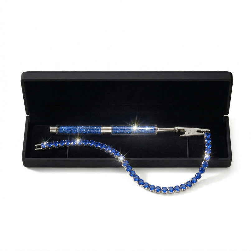 2 Piece Set - Blue Sapphire Crystal Bracelet (Size 7.5) with Bracelet Buddy 70.00 Ct.