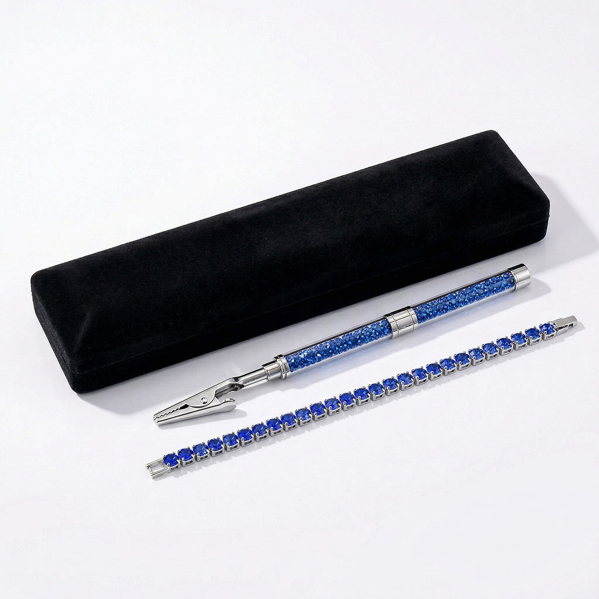 3 Piece Set of Blue Sapphire Crystal Bracelet (7.5 Inch) with Bracelet Buddy and Bracelet Box 70.00 Ct. V32699368 7