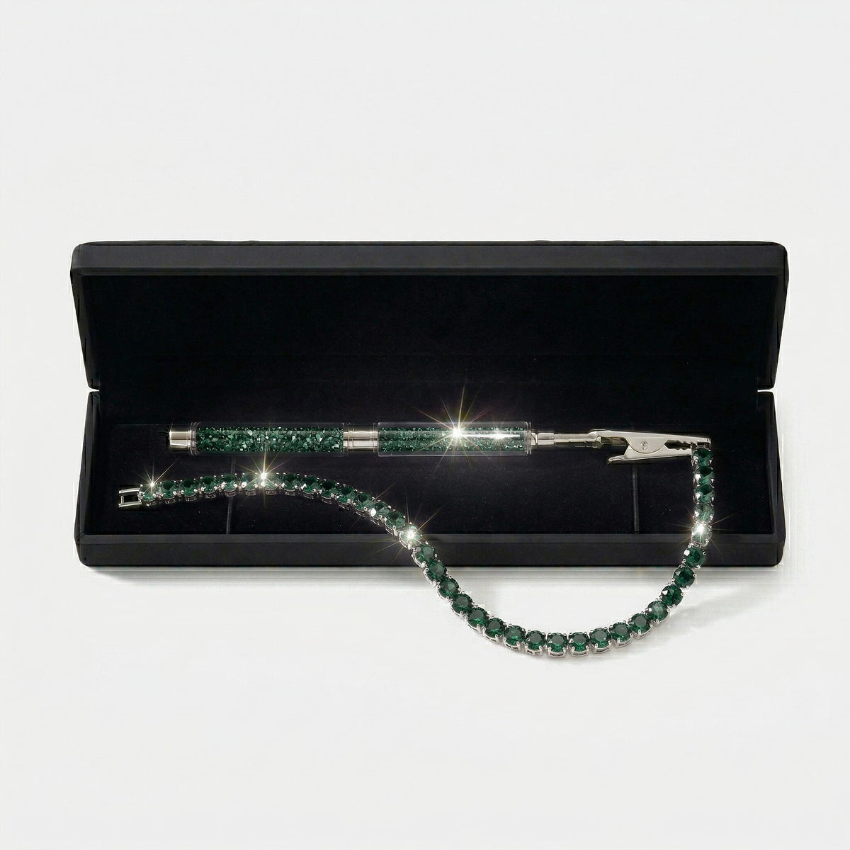 3 Piece Set of Green Crystal Bracelet (7.5 Inch) with Bracelet Buddy and Bracelet Box 70.00 Ct. V32731103 0
