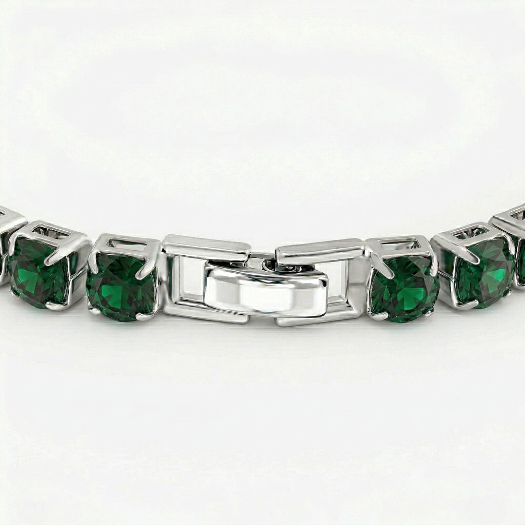 3 Piece Set - Green Crystal Bracelet (Size 7.5) with Bracelet Buddy & Bracelet Box in Silver Tone 70.00 Ct.