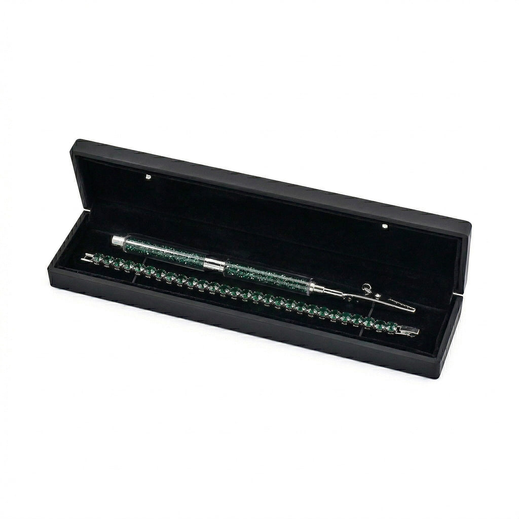 3 Piece Set - Green Crystal Bracelet (Size 7.5) with Bracelet Buddy & Bracelet Box in Silver Tone 70.00 Ct.