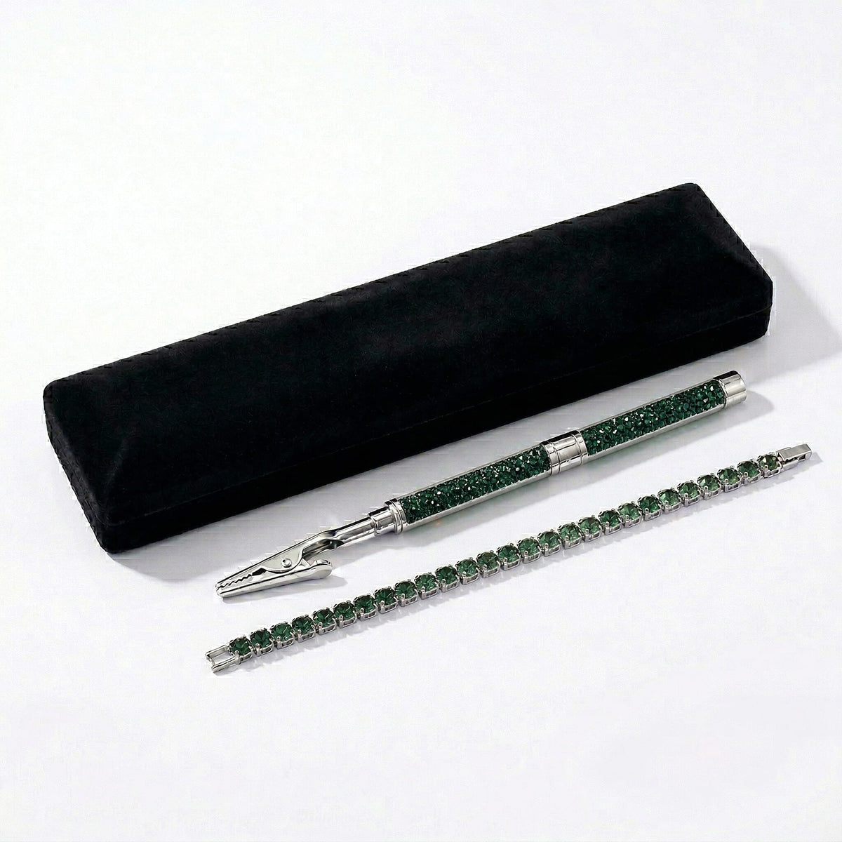 3 Piece Set of Green Crystal Bracelet (7.5 Inch) with Bracelet Buddy and Bracelet Box 70.00 Ct. V32731103 7
