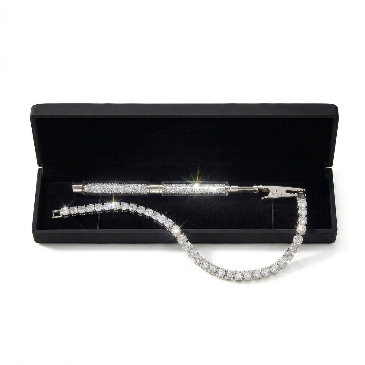 3 Piece Set of White Crystal Bracelet (7.5 Inch) with Bracelet Buddy and Bracelet Box 70 Ct V32619114 0