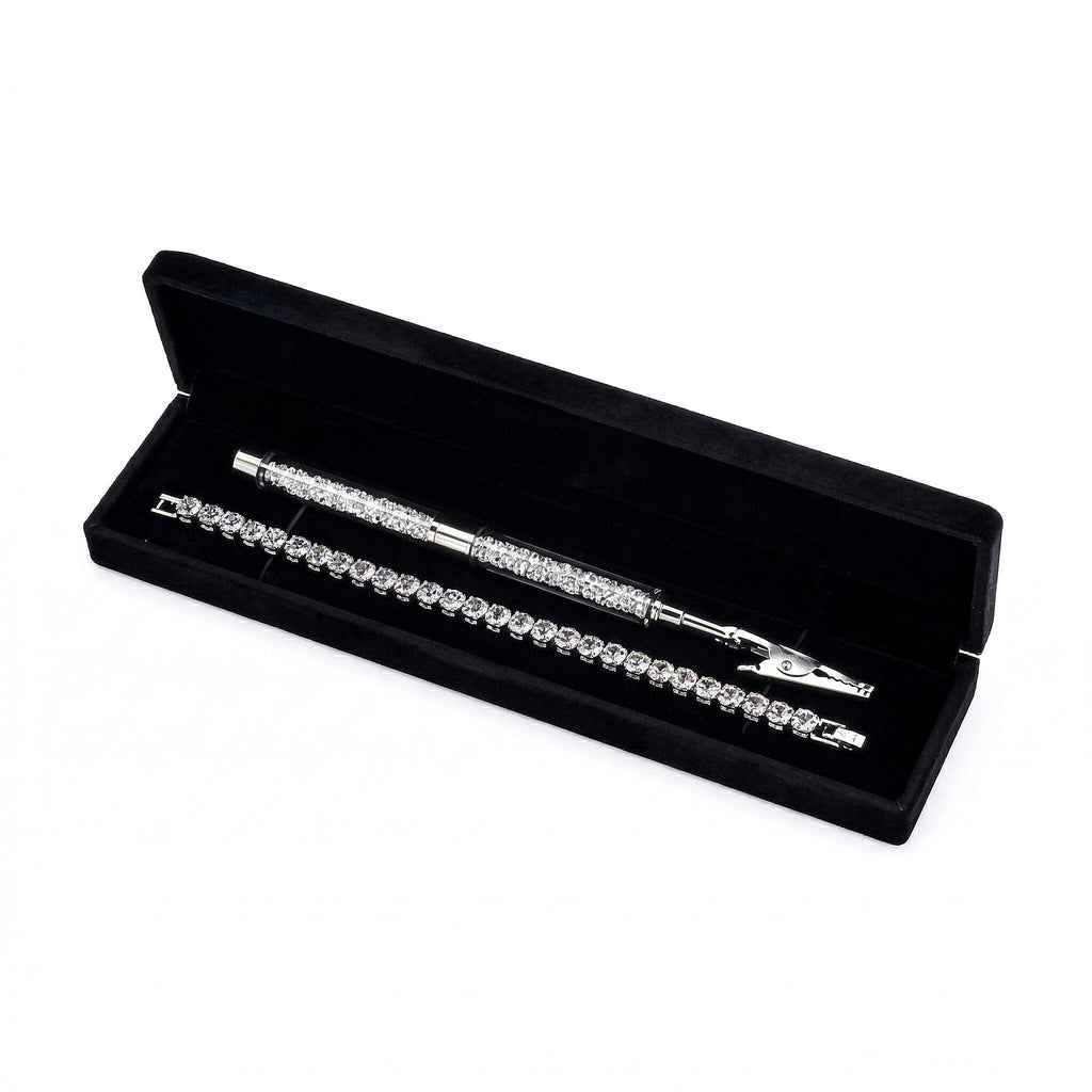 3 Piece Set - White Crystal Bracelet (Size 7.5) with Bracelet Buddy & Bracelet Box 70.00 Ct.