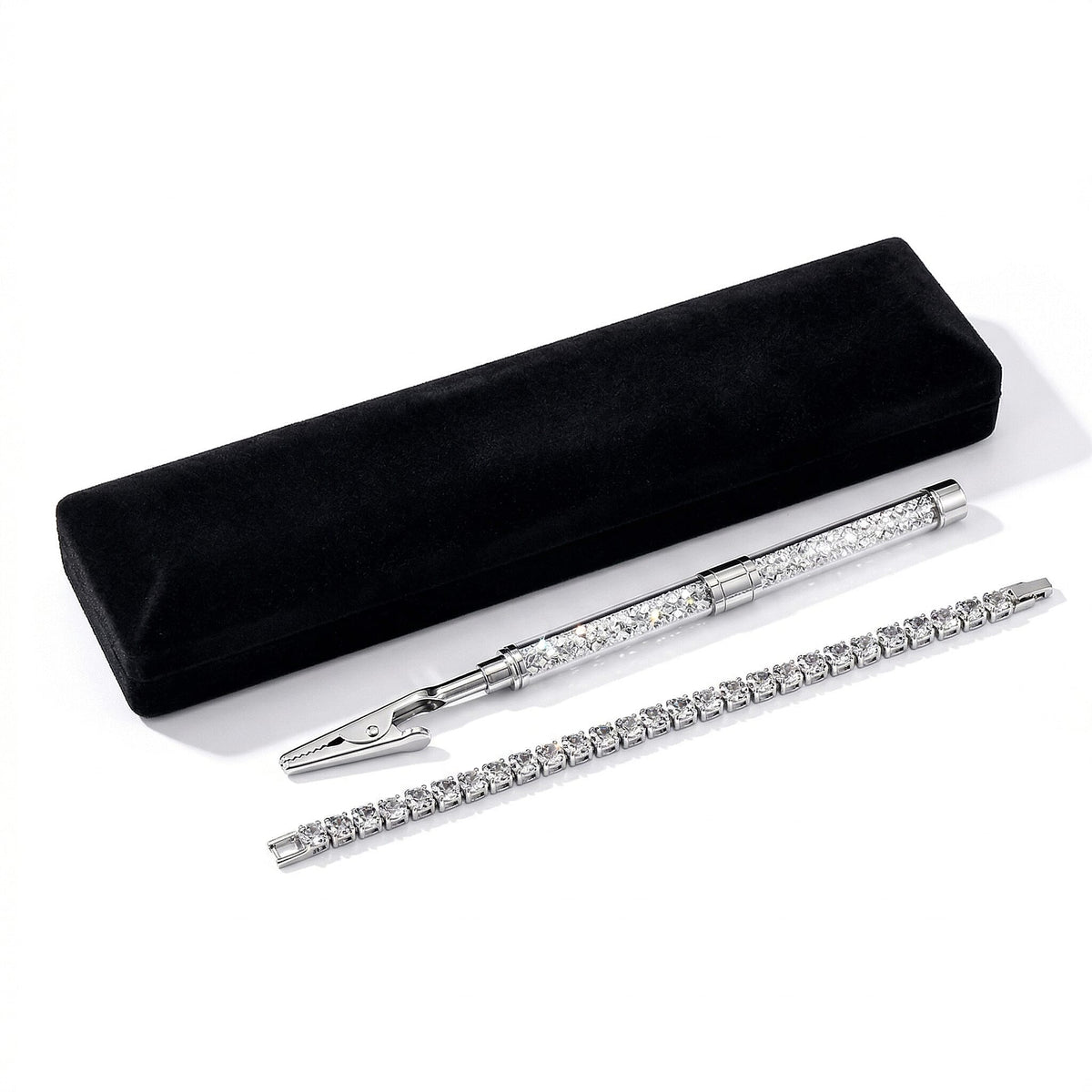 3 Piece Set of White Crystal Bracelet (7.5 Inch) with Bracelet Buddy and Bracelet Box 70 Ct V32619114 7