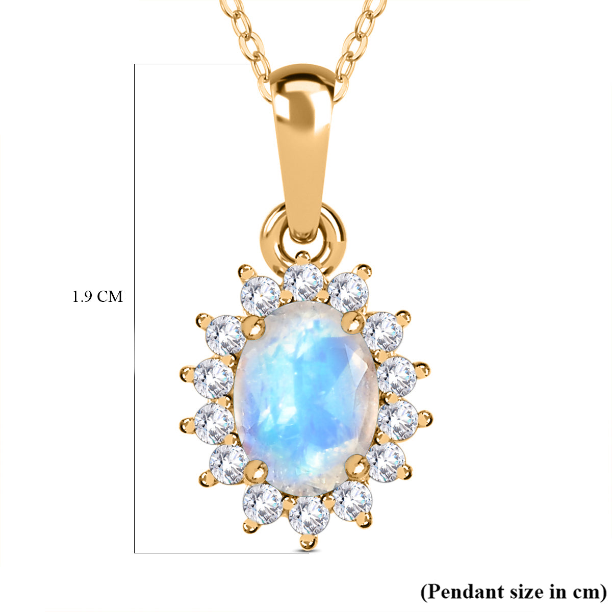 Rainbow Moonstone and Natural Zircon Halo Pendant with Chain (Size - 20) in 18K Vermeil Yellow Gold Plated Sterling Silver 4139114 6