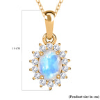 Royal Bali Collection - D'Joy Rainbow Moonstone & Natural Zircon Halo Pendant with Chain (Size - 20) in 18K Vermeil Yellow Gold Plated Sterling Silver 1.00 Ct_4139114_6