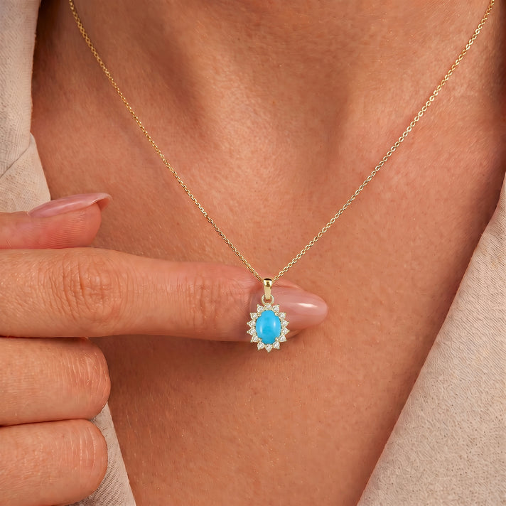 Hebei Peridot August Birthstone and Natural Zircon Halo Pendant with Chain(Size-20 with Lobster Clasp) in 18K Vermeil Yellow Gold Plated Sterling Silver 4400806 2