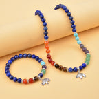 Set of 2 - Multi Gemstones 7 Chakras Elephant Motif Necklace (Size - 18+2 Ext) & Stretchable Bracelet (Size - 7.5) in Silver Tone 297.50 Ct._4166526_1