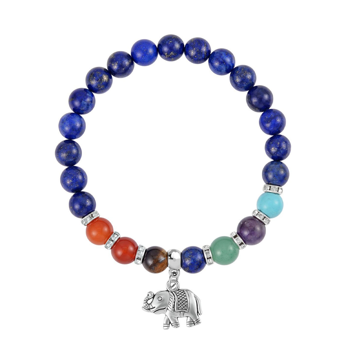 Set of 2 - Multi Gemstones 7 Chakras Elephant Motif Necklace (Size - 18+2 Ext) &amp; Stretchable Bracelet (Size - 7.5) in Silver Tone 297.50 Ct. V32534572 6