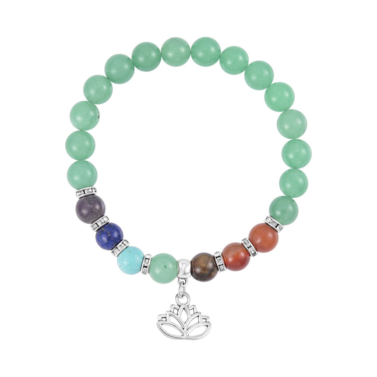 Set of 2 - Multi Gemstones 7 Chakras Lotus Motif Necklace (Size - 18+2 Ext) &amp; Stretchable Bracelet (Size - 7.5) in Silver Tone 297.50 Ct. V32521374 6