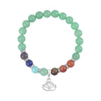 Set of 2 - Multi Gemstones 7 Chakras Lotus Motif Necklace (Size - 18+2 Ext) & Stretchable Bracelet (Size - 7.5) in Silver Tone 297.50 Ct._4166527_5