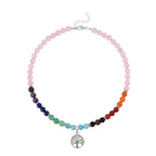 Set of 2 - Multi Gemstones 7 Chakras Tree of Life Necklace (Size - 18+2 Ext) & Stretchable Bracelet (Size - 7.5) in Silver Tone 297.50 Ct._4166528_2