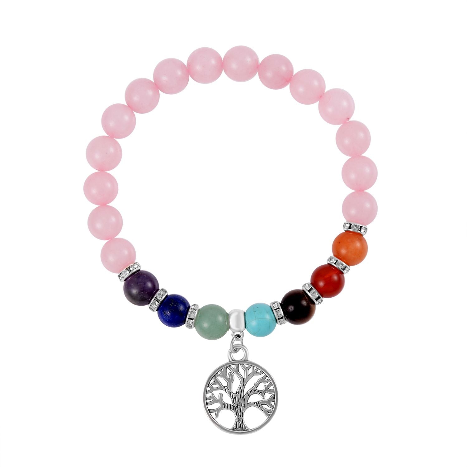 Set of 2 - Multi Gemstones 7 Chakras Tree of Life Necklace (Size - 18+2 Ext) &amp; Stretchable Bracelet (Size - 7.5) in Silver Tone 297.50 Ct. V32533647 6