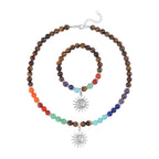 Set of 2 - Multi Gemstones 7 Chakras Sun Charm Necklace (Size - 18+2 Ext) & Stretchable Bracelet (Size - 7.5) in Silver Tone 297.50 Ct._4166531