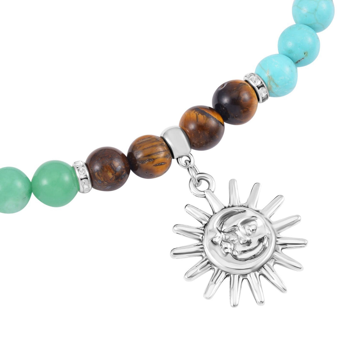Set of 2 - Multi Gemstones 7 Chakras Sun Charm Necklace (Size - 18+2 Ext) &amp; Stretchable Bracelet (Size - 7.5) in Silver Tone 297.50 Ct. V32519857 4