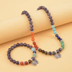 Set of 2 - Multi Gemstones 7 Chakras Butterfly Charm Necklace (Size - 18+2 Ext) & Stretchable Bracelet (Size - 7.5) in Silver Tone 297.50 Ct._4166532_1