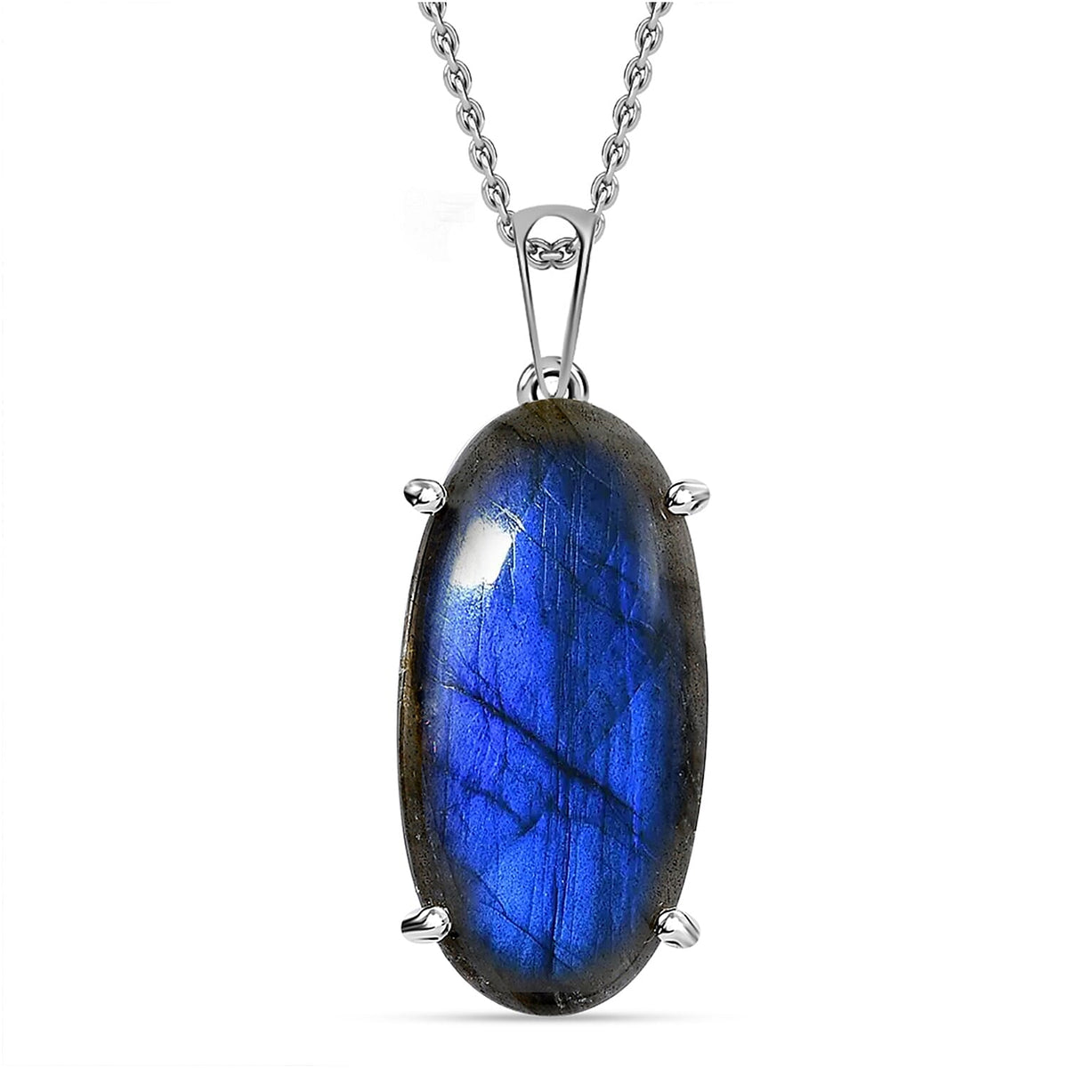 30 Ct. Labradorite Solitaire Pendant in Sterling Silver With Stainless Steel Chain (Size 20) 4180092 0