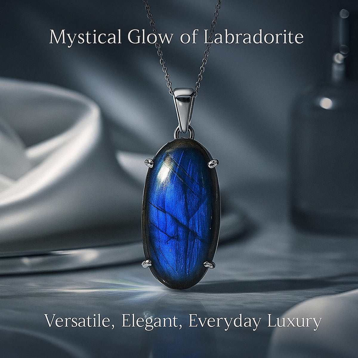 30 Ct. Labradorite Solitaire Pendant in Sterling Silver With Stainless Steel Chain (Size 20) 4180092 4