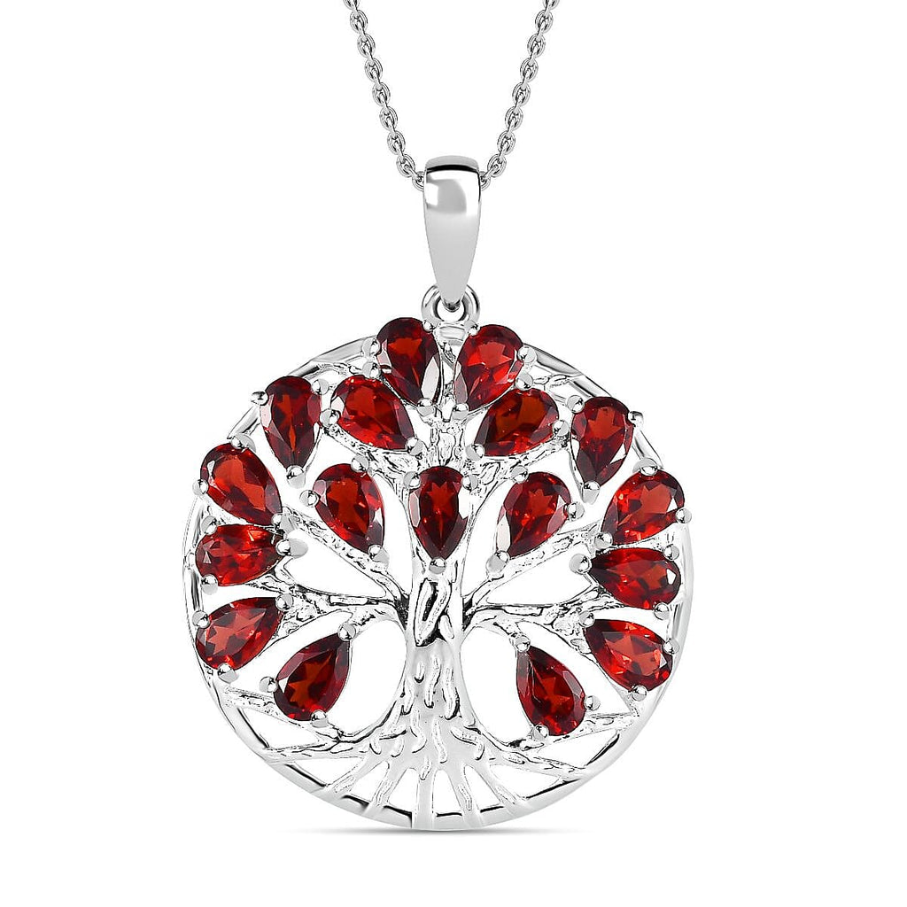 Red Garnet Sterling Silver Tree of Life Pendant With Chain (Size 20) 4.87 Ct, Silver Wt.6.47 Gms.