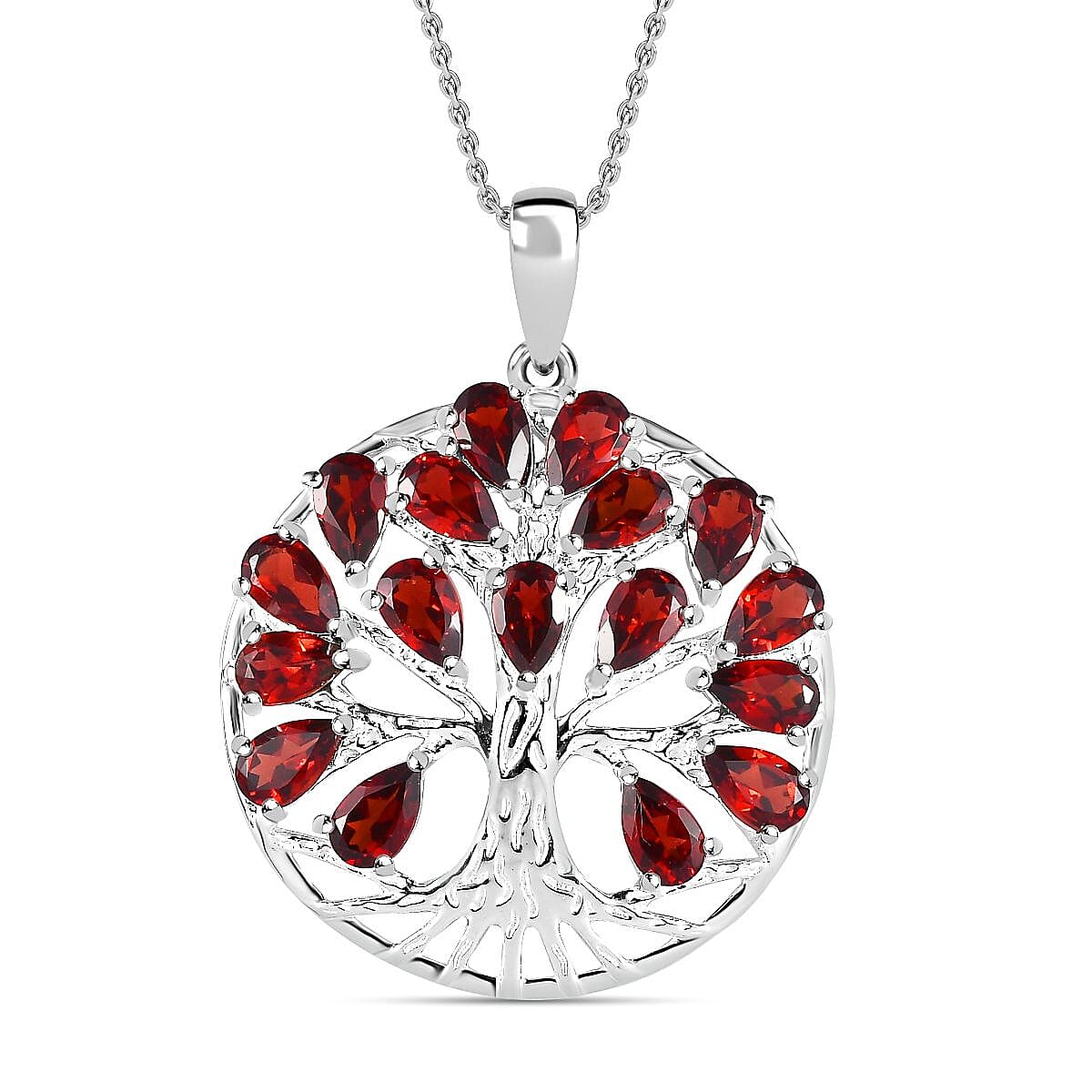 4.87 Ct. Red Garnet Tree of Life Pendant in Sterling Silver With Chain (Size 20) 4195407 0