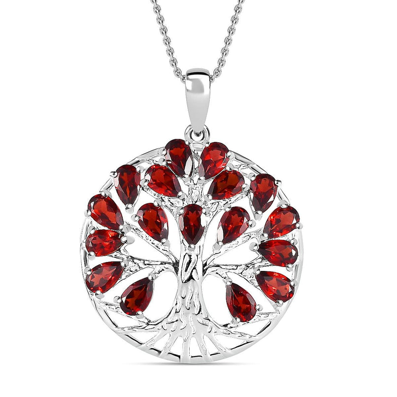 Red Garnet Sterling Silver Tree of Life Pendant With Chain (Size 20) 4.87 Ct, Silver Wt.6.47 Gms.
