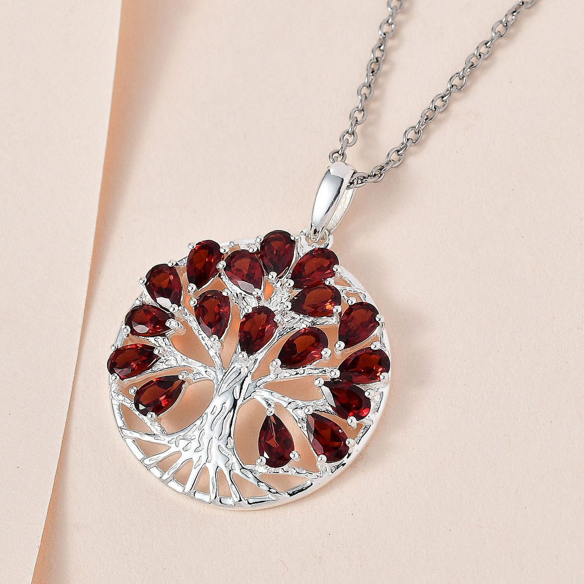 4.87 Ct. Red Garnet Tree of Life Pendant in Sterling Silver With Chain (Size 20) 4195407 3