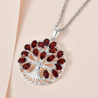 Red Garnet Sterling Silver Tree of Life Pendant With Chain (Size 20) 4.87 Ct, Silver Wt.6.47 Gms.