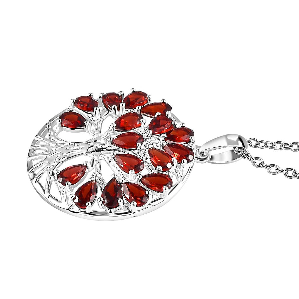 Red Garnet Sterling Silver Tree of Life Pendant With Chain (Size 20) 4.87 Ct, Silver Wt.6.47 Gms.