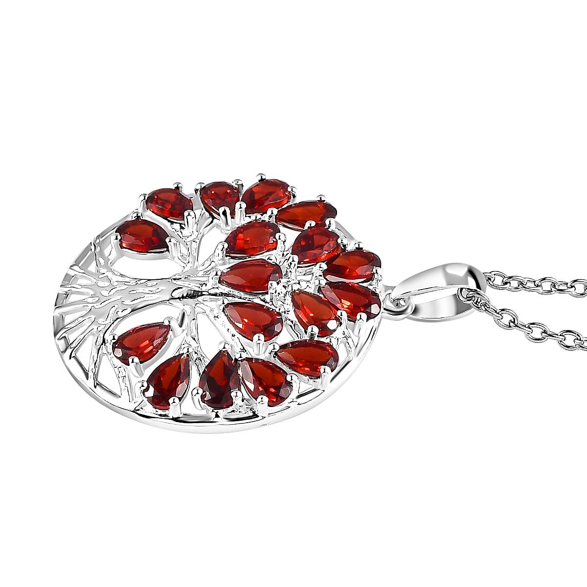 4.87 Ct. Red Garnet Tree of Life Pendant in Sterling Silver With Chain (Size 20) 4195407 4