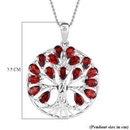 Red Garnet Sterling Silver Tree of Life Pendant With Chain (Size 20) 4.87 Ct, Silver Wt.6.47 Gms.
